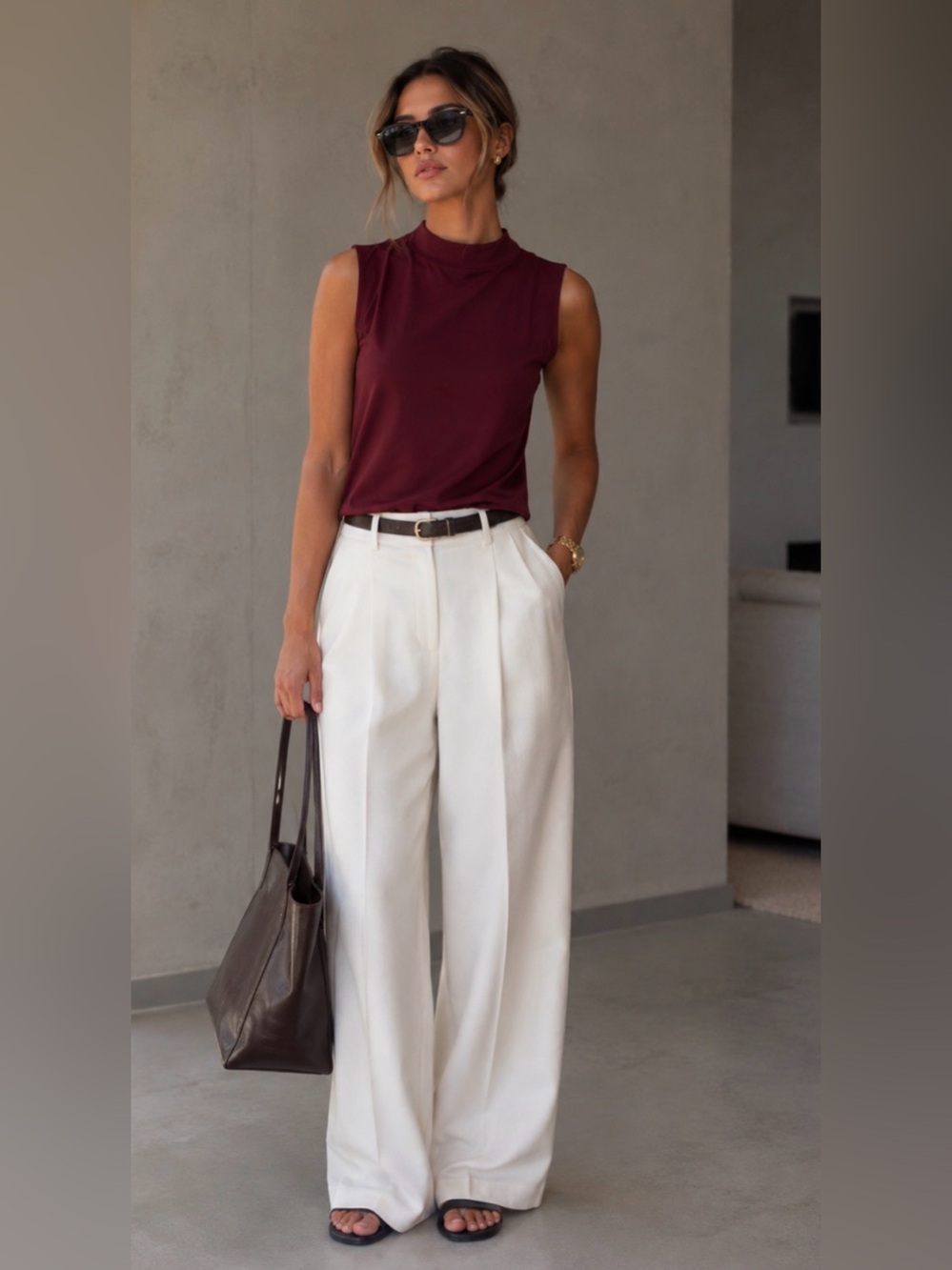Aritzia Babaton Sleeveless Mock Neck Top in Deep Berry